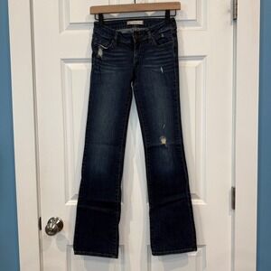 Bullhead Black Womens Size 00R Dark Wash Distressed Bootcut Jeans Low Rise Denim